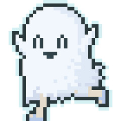Pixel art happy running ghost character