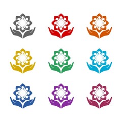 Lotus in hands logo icon isolated on white background. Set icons colorful