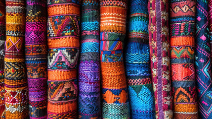 Stacks of Vivid Color Traditional Woven Textiles, South America