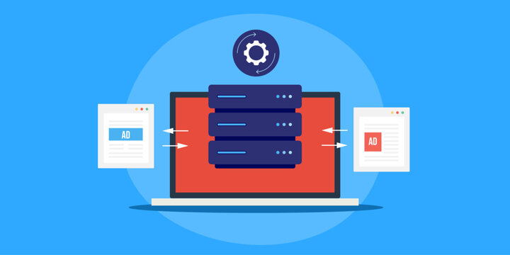 Ad exchange concept, internet technology platform. Vector illustration e-business solution.