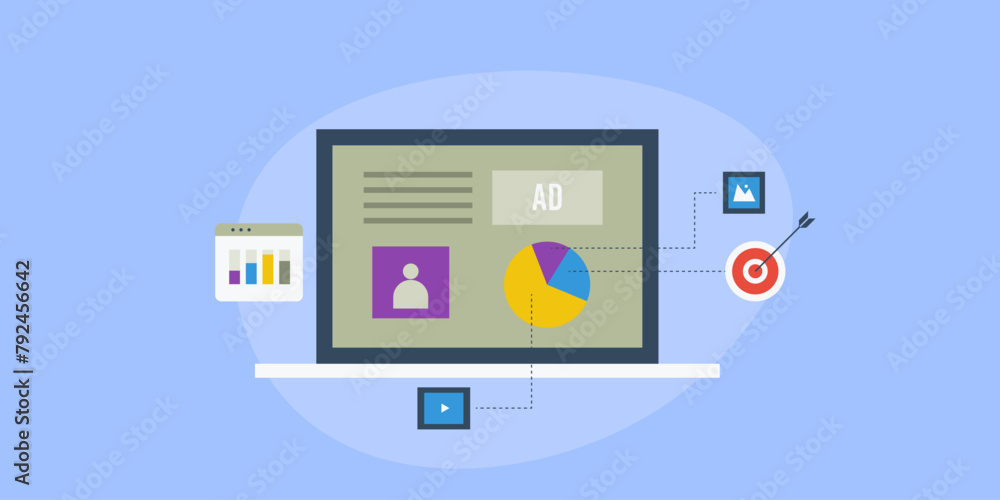 Poster digital ad creation and media buying automation concept, programmatic advertising targeting user bas