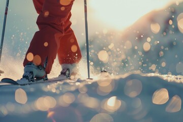 A person skillfully skiing down a snow-covered slope with a blurred background - Powered by Adobe