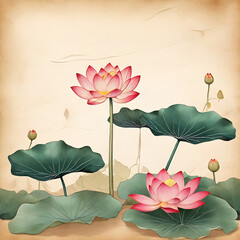lotus in parchment paper background
