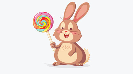 Obraz na płótnie Canvas Cute happy rabbit with lollipop. Smiling bunny with l