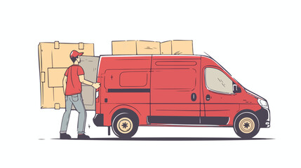 Delivery service concept. Cargo van and courier. vector
