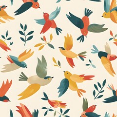 seamless pattern with colorful pastel birds