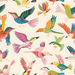 Obraz premium seamless pattern with colorful pastel birds