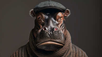 Man with the face of a hippopotamus, Generative AI