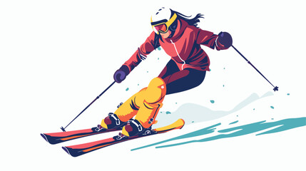 Disabled woman skier with amputated leg vector flat isolated