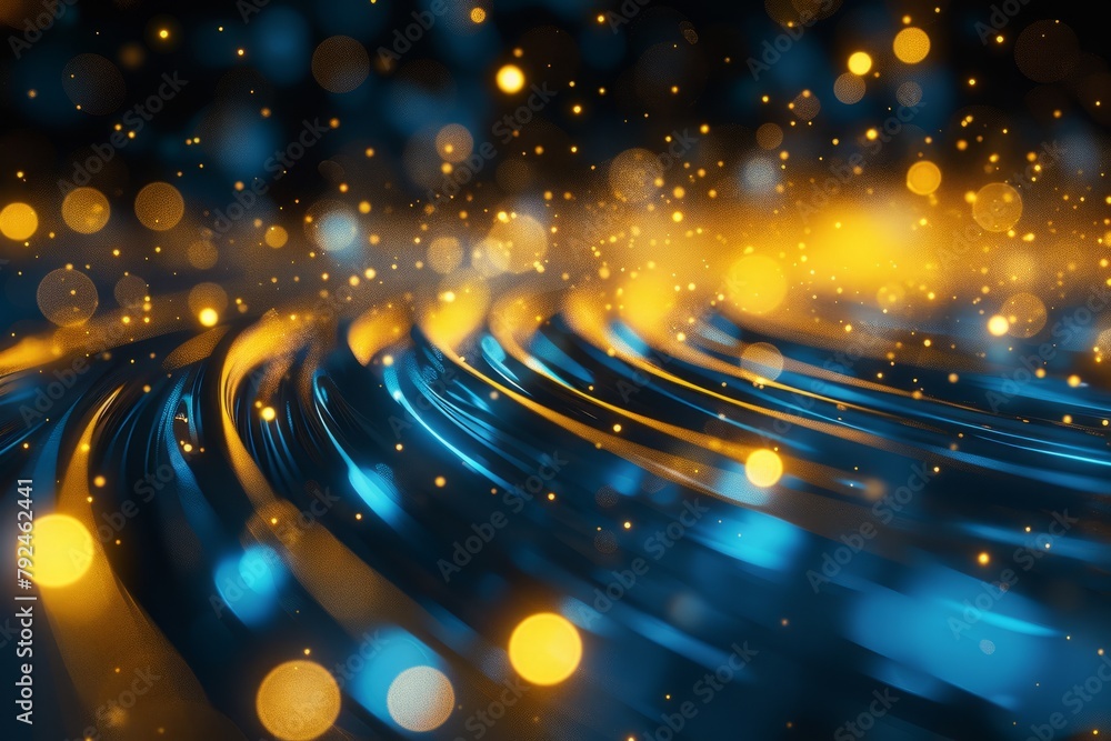 Poster blurry lights creating a glowing effect on a blue and yellow abstract background