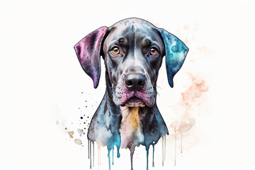 Great Dane Abstract Isolated Watercolor Pet Portrait with copy space - obrazy, fototapety, plakaty