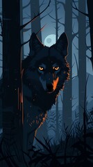 Wolf , Cunning wolf lurking behind shadowy trees