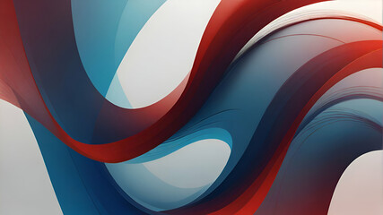Modern Abstract Composition of Blue and Gradient Red Curves on White Abstract