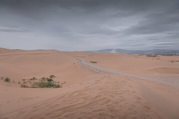 The road going through the Gobi desert in Inner Mongolia, China