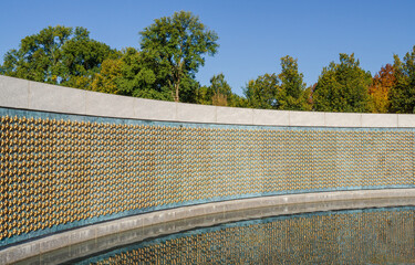 World War II Memorial at the National Mall, dedicated to Americans who served in the armed forces and as civilians during World War II, Washington D.C.