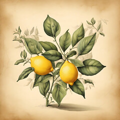 lemon tree in parchment paper background