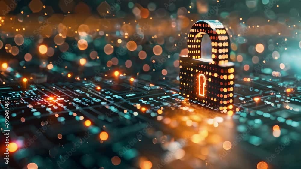 Poster secure data fortress amidst digital realms. concept data security, cybersecurity, encryption, digita