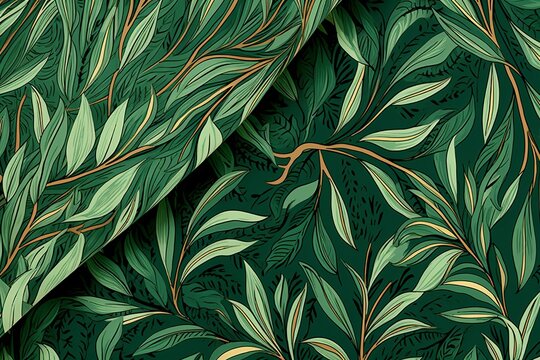 Fototapeta Green Business Design: Organic Plant Motif Textile Pattern Branding