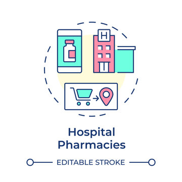 Hospital pharmacies multi color concept icon. Healthcare facilities, longterm care. Round shape line illustration. Abstract idea. Graphic design. Easy to use in infographic, article