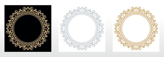 Set of decorative frames Elegant vector element for design in Eastern style, place for text. Floral black, gold and gray borders. Lace illustration for invitations and greeting cards - 792469461