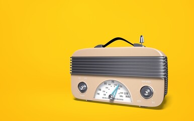 old radio on yellow background, music concept
