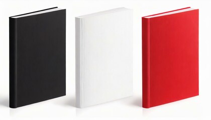 Mockup Template: White, Black, and Red Booklet Covers Isolated on White Background
