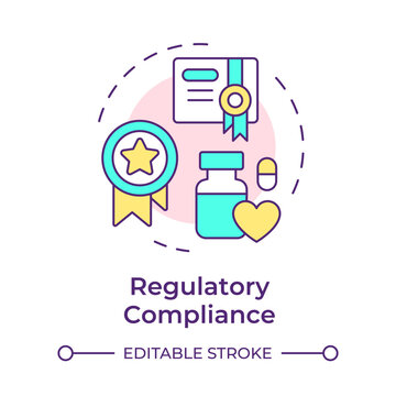 Regulatory compliance multi color concept icon. Industry standard, drug labeling. Medication safety. Round shape line illustration. Abstract idea. Graphic design. Easy to use in infographic, article