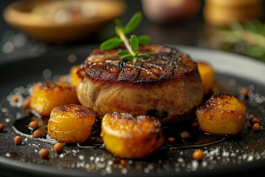 Elegant Pan Sear Foie Gras Dish - Gourmet French Cuisine Delicacy for Fine Dining Experience