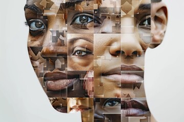 Collage of african american woman face combined with different faces