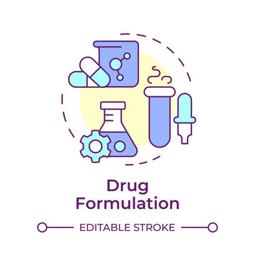 Drug formulation multi color concept icon. Quality management, chemical compounds. Round shape line illustration. Abstract idea. Graphic design. Easy to use in infographic, article