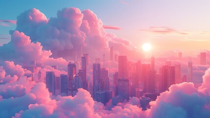 Experience a surreal scene in an urban landscape, with buildings melting like candle wax under a cotton candy sky Explore a world where reality bends, blending concrete with dreams in a mesmerizing sw - obrazy, fototapety, plakaty