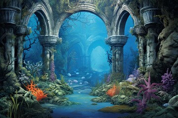 Underwater Oasis Coral Reef Aquarium Backdrops - Tranquil Scene Setters - obrazy, fototapety, plakaty