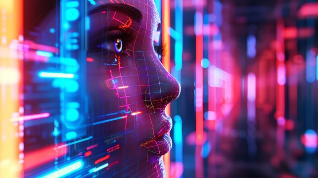 Explore the dynamic fusion of graphic design trends in a futuristic 3D rendering Incorporate vibrant colors, geometric shapes, and sleek typography to convey a progressive and visually striking depict