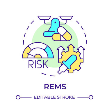 REMS multi color concept icon. Medication management. Personalized medicine, pharmaceutical services. Round shape line illustration. Abstract idea. Graphic design. Easy to use in infographic, article