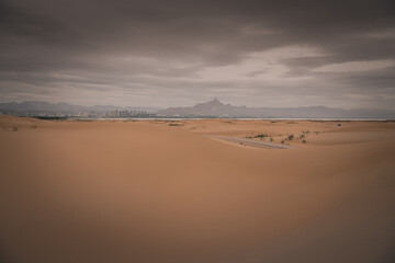 View on Wuhai City, Inner Mongolia, China from the desert.