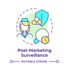 Post-marketing surveillance multi color concept icon. Risk management, clinical trials. Round shape line illustration. Abstract idea. Graphic design. Easy to use in infographic, article