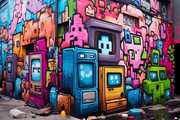 Pixelated City Scapes: Vibrant Urban Street Art Textures & Retro Video Game Skins