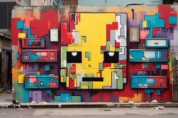 PixTexRetro: Vibrant Urban Street Art Textures & Video Game Skins Collage