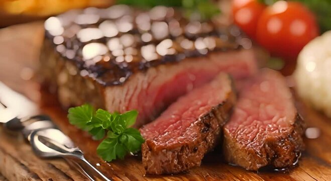 A Close-Up of a Juicy Steak with Herbs