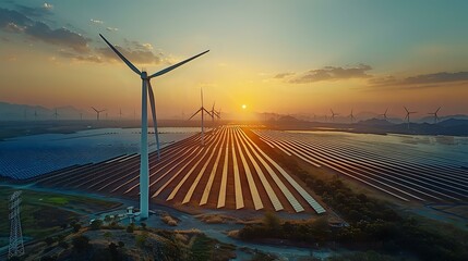 Renewable Energy Majesty: Wind and Solar Power - obrazy, fototapety, plakaty