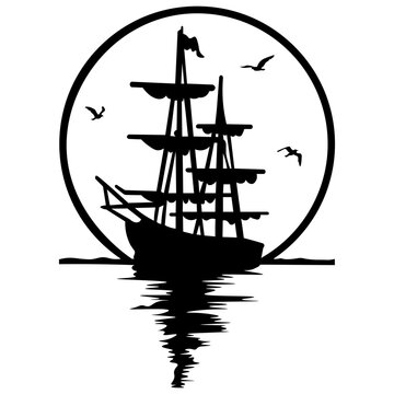recommend clip art: Ship at Sea, Hand Drawn Vector Illustration