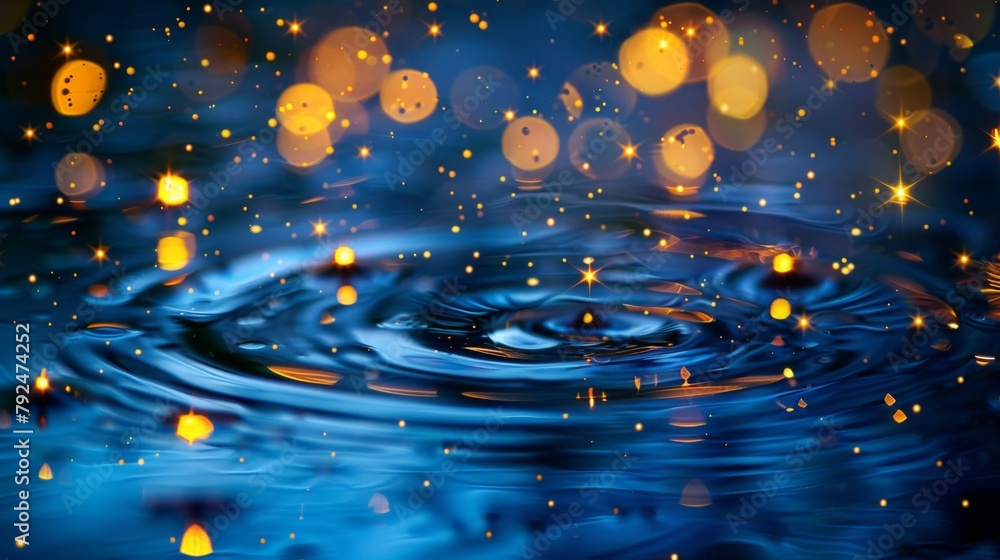 Aufkleber raindrops creating ripples in a puddle beneath a sky filled with falling stars