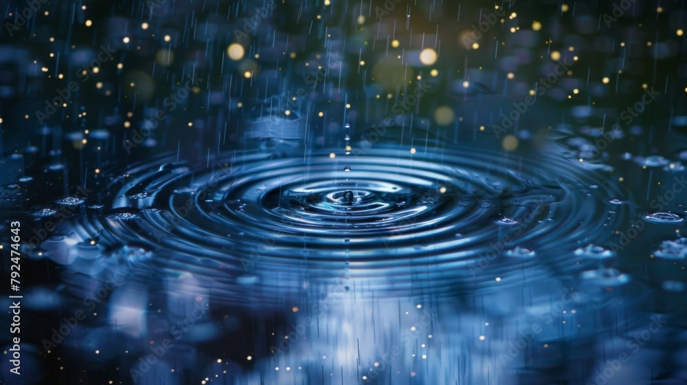 Aufkleber raindrops creating ripples in a puddle beneath a sky filled with falling stars