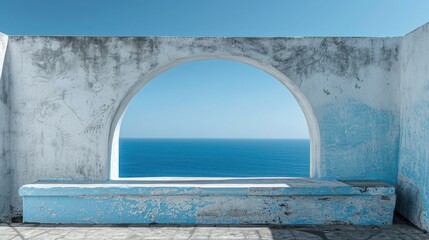 Blue Hole in White Wall Overlooking the Azure Mediterranean Sea