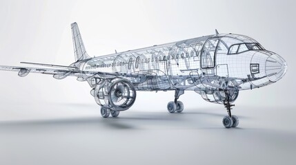 Polygonal airplane, wireframe structure. Abstract plane template. AI generated