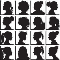 Set of Silhouette Girl Head vector illustration.