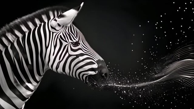 Zebra Whispers in Stardust Waves: A Monochrome Harmony. Concept Wildlife Photography, Monochrome Aesthetics, Nature Portraits, Animal Whisperer, Nature's Beauty