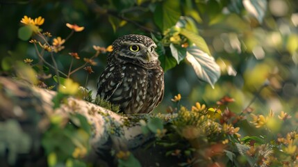 A small owl hidden in a natural setting, identified as the Little Owl (Athene noctua).