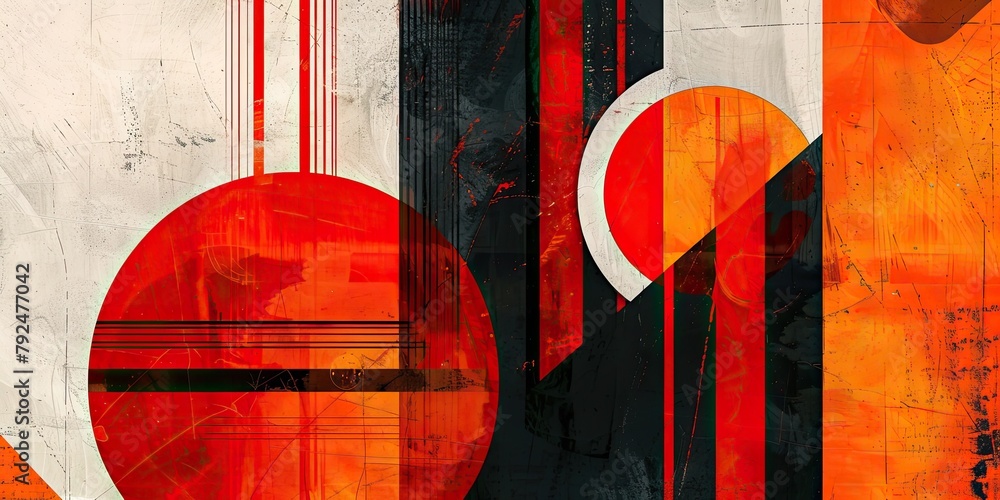 Poster dynamic geometric stripes in vivid orange adorn an abstract background, creating a visually captivat