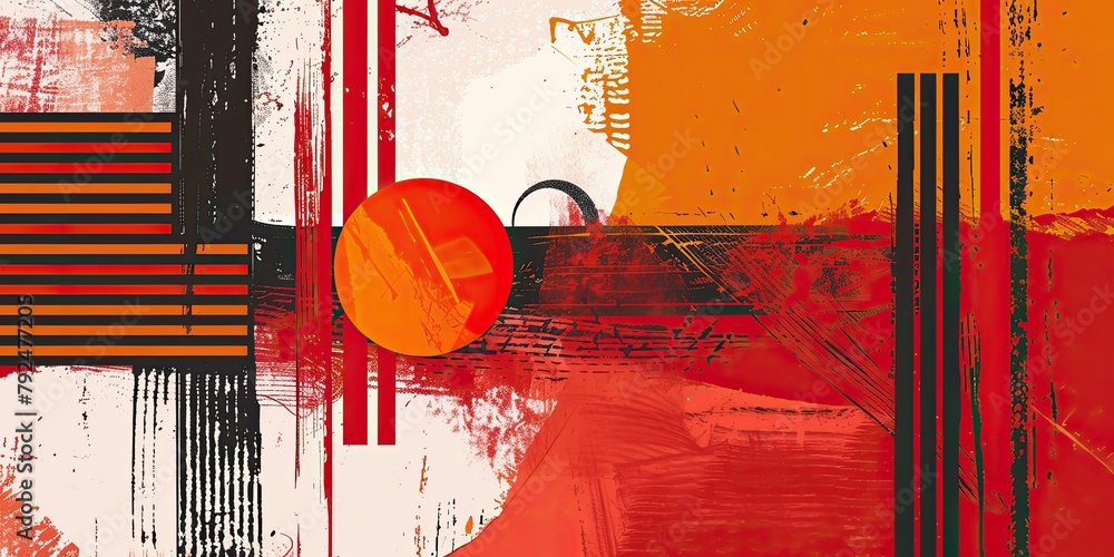 Poster dynamic geometric stripes in vivid orange adorn an abstract background, creating a visually captivat